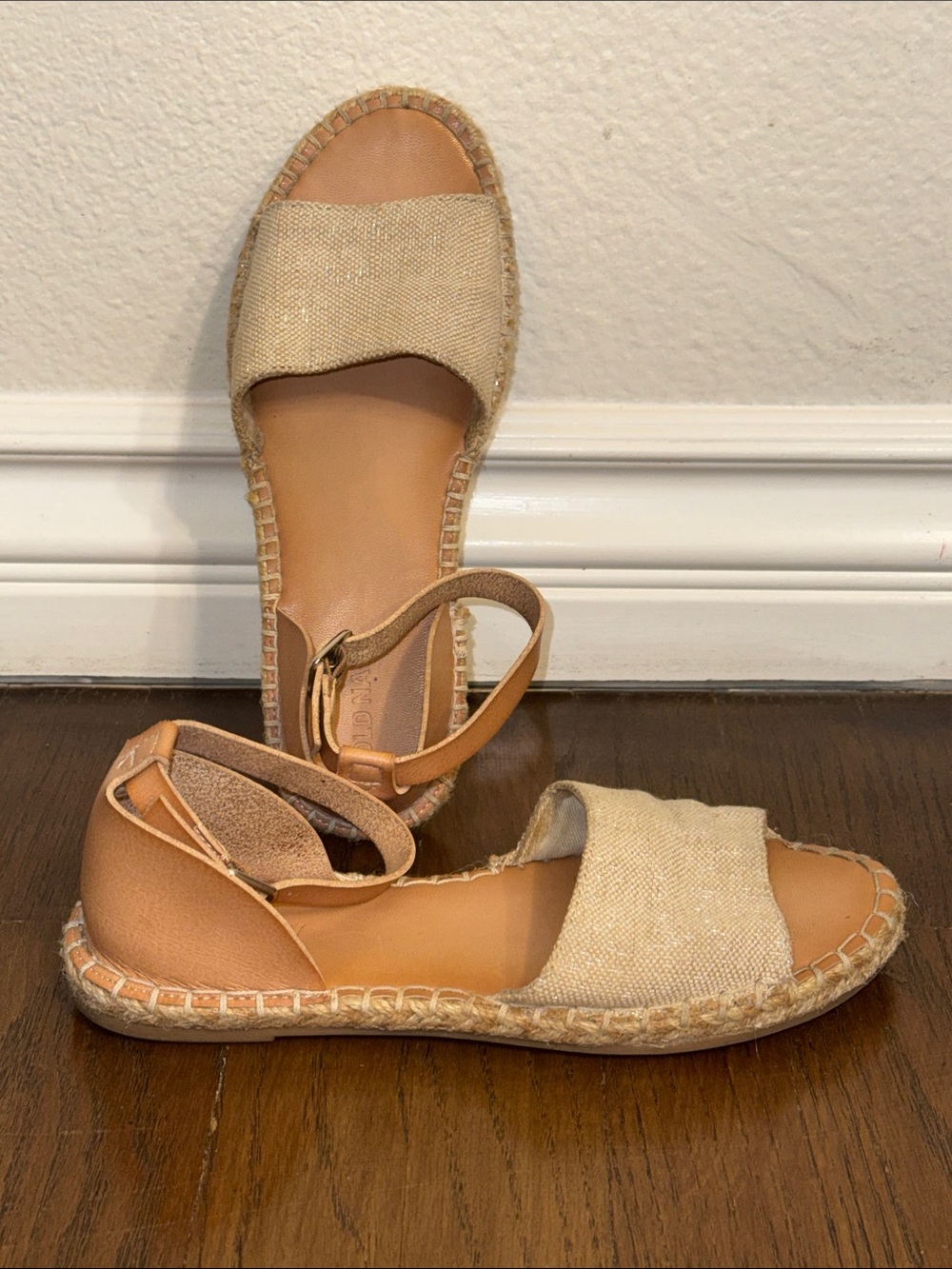 Camel Espadrille Sandals with Ankle Strap and Jute trip - Women